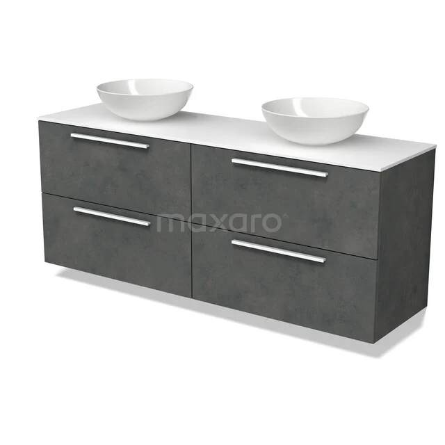 Modulo Plato Badkamermeubel voor waskom | 160 cm Donkergrijs beton Vlak front Solid surface blad 4 lades BMK18-02556 Modulo Plato Badkamermeubel voor waskom | 160 cm Donkergrijs beton Vlak front Solid surface blad 4 lades BMK18-02556