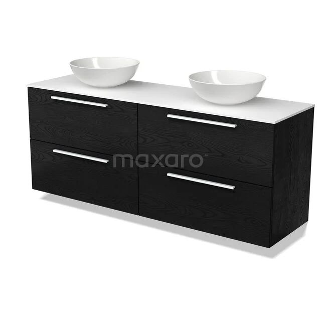 Modulo Plato Badkamermeubel voor waskom | 160 cm Zwart eiken Vlak front Solid surface blad 4 lades BMK18-02576 Modulo Plato Badkamermeubel voor waskom | 160 cm Zwart eiken Vlak front Solid surface blad 4 lades BMK18-02576