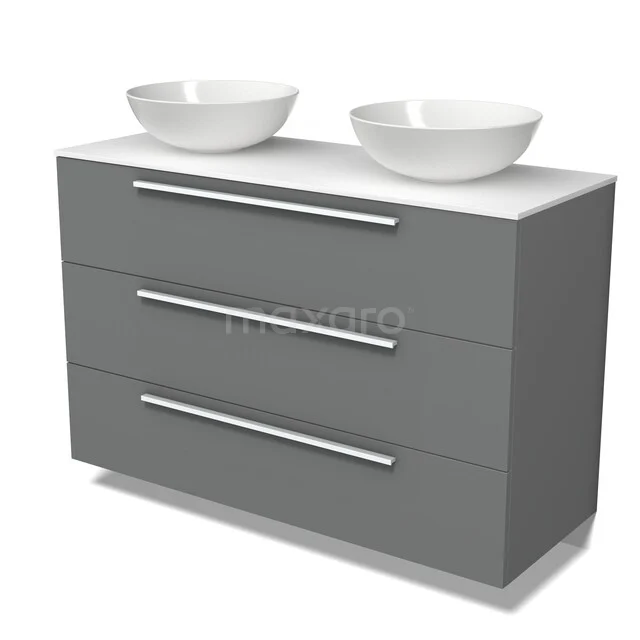 Modulo Plato Vanity units for countertop basin | 120 cm Mid grey Flat front Solid surface worktop 3 drawers BMK19-01882 Modulo Plato Vanity units for countertop basin | 120 cm Mid grey Flat front Solid surface worktop 3 drawers BMK19-01882