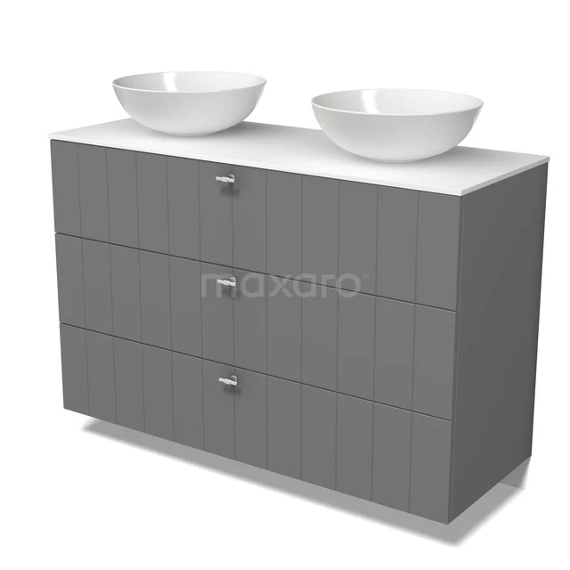Modulo Plato Badkamermeubel voor waskom | 120 cm Middengrijs Lamel front Solid surface blad 3 lades BMK19-01883 Modulo Plato Badkamermeubel voor waskom | 120 cm Middengrijs Lamel front Solid surface blad 3 lades BMK19-01883