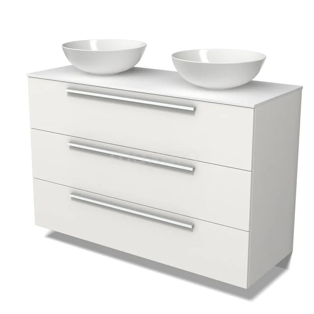 Modulo Plato Badkamermeubel voor waskom | 120 cm Mat wit Vlak front Solid surface blad 3 lades BMK19-01887 Modulo Plato Badkamermeubel voor waskom | 120 cm Mat wit Vlak front Solid surface blad 3 lades BMK19-01887