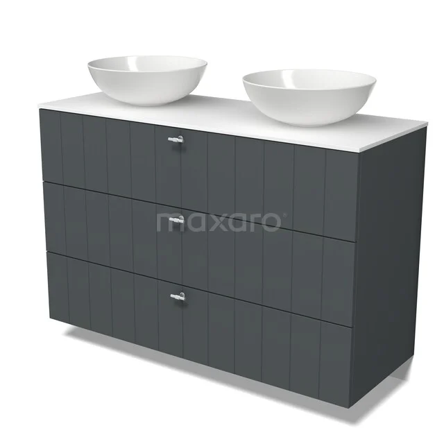 Modulo Plato Badkamermeubel voor waskom | 120 cm Donkergrijs Lamel front Solid surface blad 3 lades BMK19-01890 Modulo Plato Badkamermeubel voor waskom | 120 cm Donkergrijs Lamel front Solid surface blad 3 lades BMK19-01890