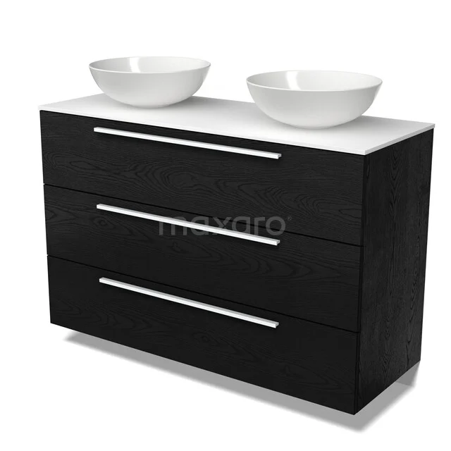 Modulo Plato Vanity units for countertop basin | 120 cm Black oak Flat front Solid surface worktop 3 drawers BMK19-01921 Modulo Plato Vanity units for countertop basin | 120 cm Black oak Flat front Solid surface worktop 3 drawers BMK19-01921