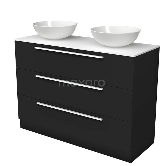 Modulo Plato Vanity units for countertop basin | 120 cm Matte black Flat front Solid surface worktop 3 standing drawers BMK19S-00389