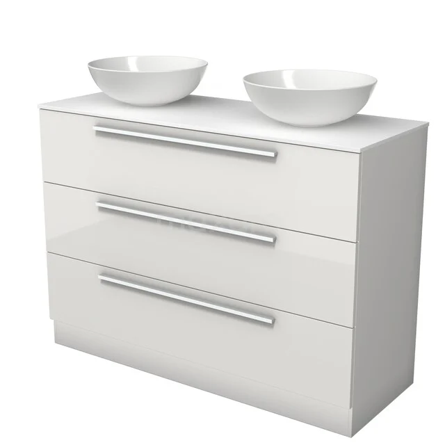 Modulo Plato Badkamermeubel voor waskom | 120 cm Hoogglans wit Vlak front Solid surface blad 3 lades staand BMK19S-00391 Modulo Plato Badkamermeubel voor waskom | 120 cm Hoogglans wit Vlak front Solid surface blad 3 lades staand BMK19S-00391