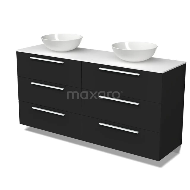 Modulo Plato Vanity units for countertop basin | 160 cm Matte black Flat front Solid surface worktop 6 drawers BMK20-00370 Modulo Plato Vanity units for countertop basin | 160 cm Matte black Flat front Solid surface worktop 6 drawers BMK20-00370