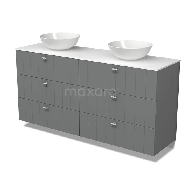 Modulo Plato Badkamermeubel voor waskom | 160 cm Middengrijs Lamel front Solid surface blad 6 lades BMK20-00372 Modulo Plato Badkamermeubel voor waskom | 160 cm Middengrijs Lamel front Solid surface blad 6 lades BMK20-00372
