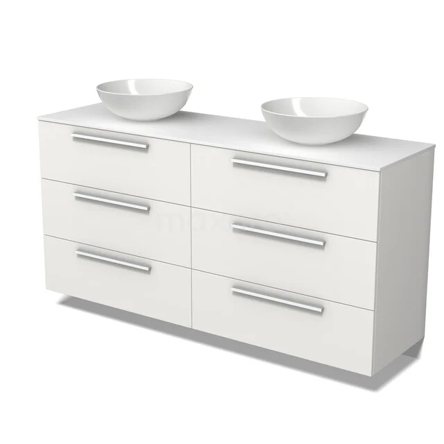 Modulo Plato Badkamermeubel voor waskom | 160 cm Mat wit Vlak front Solid surface blad 6 lades BMK20-00375 Modulo Plato Badkamermeubel voor waskom | 160 cm Mat wit Vlak front Solid surface blad 6 lades BMK20-00375