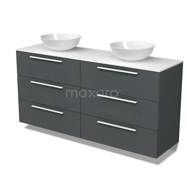 Modulo Plato Vanity units for countertop basin | 160 cm Dark grey Flat front Solid surface worktop 6 drawers BMK20-00377 Modulo Plato Vanity units for countertop basin | 160 cm Dark grey Flat front Solid surface worktop 6 drawers BMK20-00377