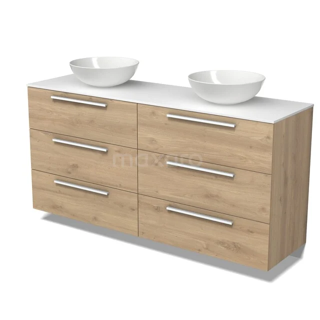 Modulo Plato Badkamermeubel voor waskom | 160 cm Lichtbruin eiken Vlak front Solid surface blad 6 lades BMK20-00381 Modulo Plato Badkamermeubel voor waskom | 160 cm Lichtbruin eiken Vlak front Solid surface blad 6 lades BMK20-00381