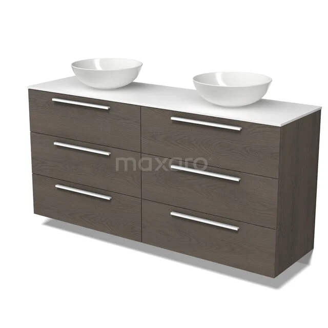 Modulo Plato Badkamermeubel voor waskom | 160 cm Donkerbruin eiken Vlak front Solid surface blad 6 lades BMK20-00383 Modulo Plato Badkamermeubel voor waskom | 160 cm Donkerbruin eiken Vlak front Solid surface blad 6 lades BMK20-00383
