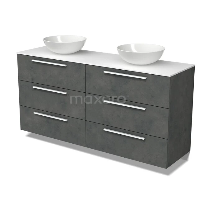 Modulo Plato Badkamermeubel voor waskom | 160 cm Donkergrijs beton Vlak front Solid surface blad 6 lades BMK20-00385 Modulo Plato Badkamermeubel voor waskom | 160 cm Donkergrijs beton Vlak front Solid surface blad 6 lades BMK20-00385