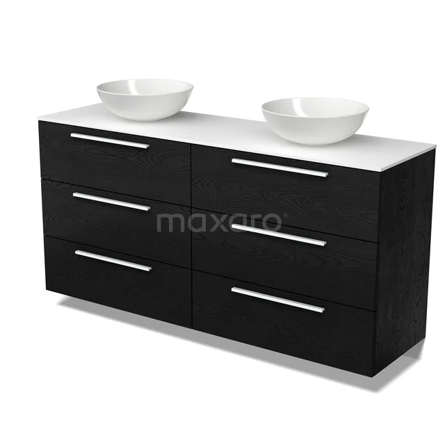 Modulo Plato Vanity units for countertop basin | 160 cm Black oak Flat front Solid surface worktop 6 drawers BMK20-00392 Modulo Plato Vanity units for countertop basin | 160 cm Black oak Flat front Solid surface worktop 6 drawers BMK20-00392