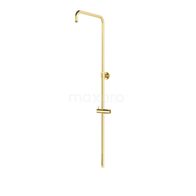 Shower rod for shower combination, Shiny light gold DSZ01GLG Golden rain shower set made of matte brass, minimalist design, ideal for a modern bathroom.