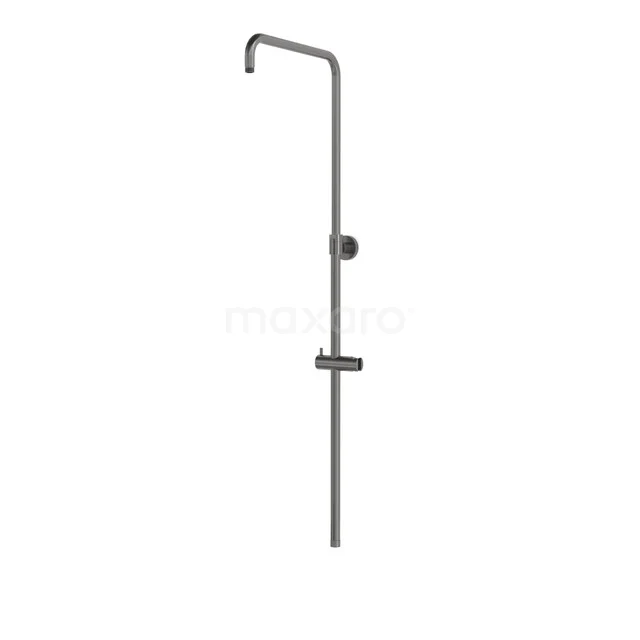 Minimalistische zwarte regendoucheset met slanke ronde vorm, ideaal voor een moderne badkamerstijl.