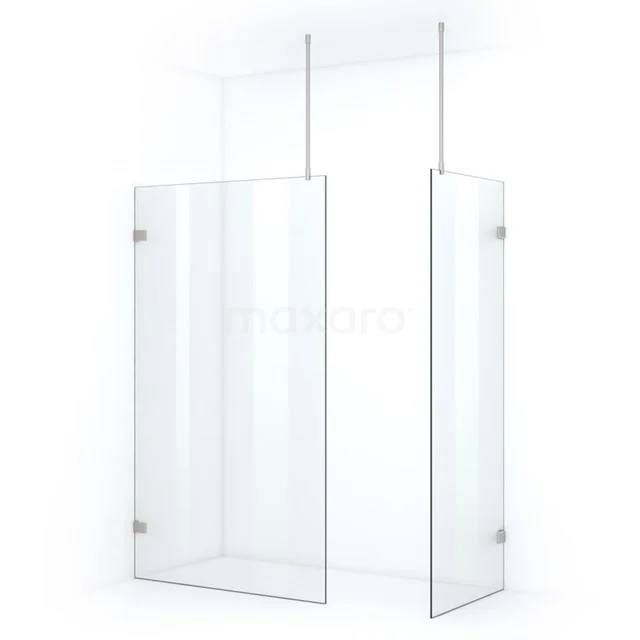 Transparent glass shower screen with aluminium fixing bars, ideal for a modern bathroom.