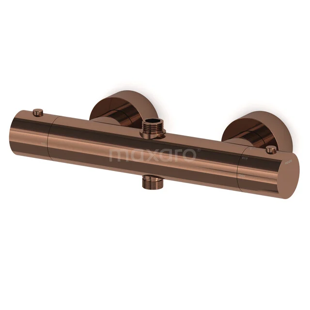 Thermostatic Cool Touch Shower Valve Radius Shiny Copper, 2 Outputs RC010101GKP Copper-coloured thermostatic shower valve in cylindrical shape, suitable for modern bathrooms, made of durable material.