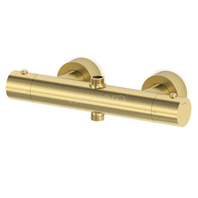 Thermostatische Cool Touch Duscharmatur Radius Light Gold, 2 Ausgänge RC010101LG Goldfarbene thermostatische Duscharmatur mit runder Form und matter Oberfläche, ideal als stilvolle Ergänzung zu einem modernen Badezimmer.