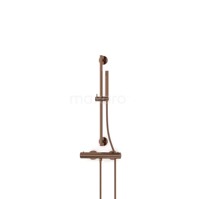 Radius construction shower tap set | Shiny copper Cool Touch thermostat tap with hand shower 1 setting RC0101GKP Copper rain shower set with round shapes, adjustable hand shower and thermostatic tap, perfect for a modern bathroom.