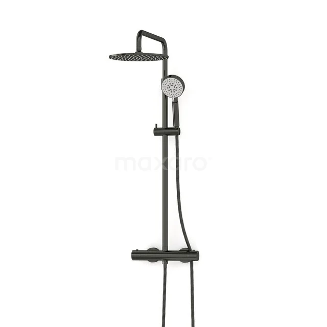 Radius Rain shower Construction | Black chrome 25 cm Rain shower Thermostatic RC0102300BC Zwarte regendoucheset met handdouche en thermostaatkraan, modern design en geschikt voor iedere badkamer.