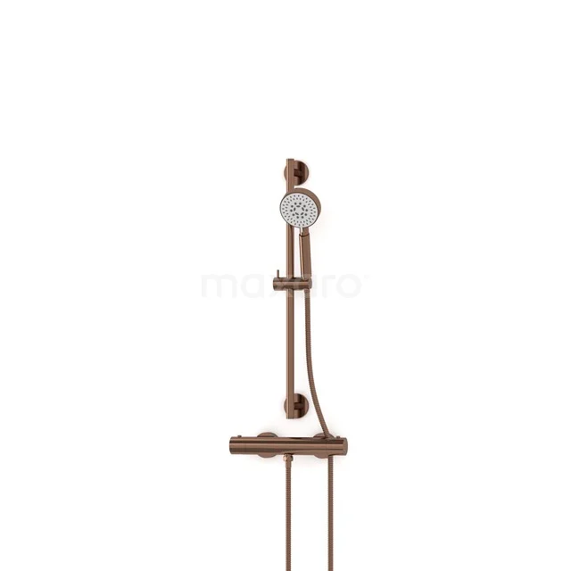 Radius construction shower tap set | Shiny copper Cool Touch thermostat tap with hand shower 5 settings RC0102GKP Copper thermostatic shower valve with hand shower and slide bar, sleek design for a modern bathroom style.