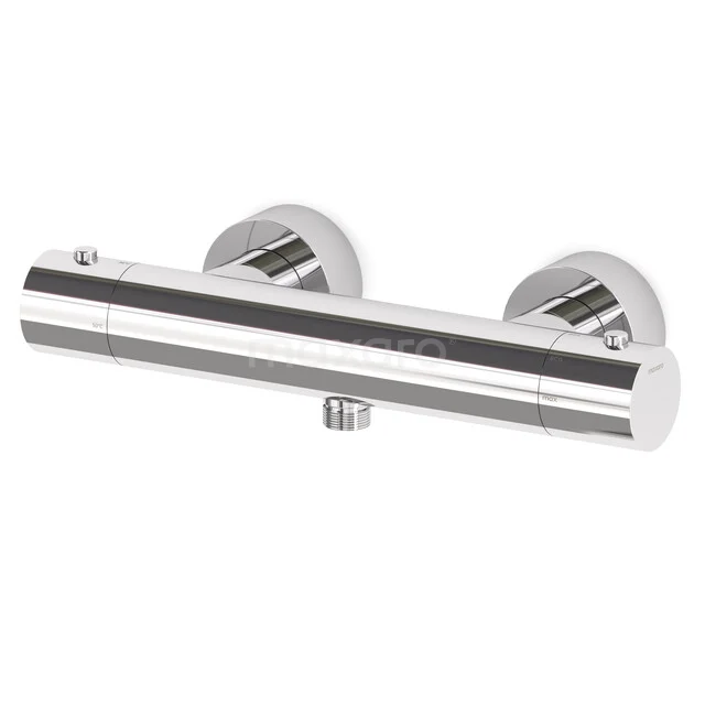 Chroom thermostatische douchekraan met rond design, moderne afwerking, ideaal voor iedere badkamerstijl.