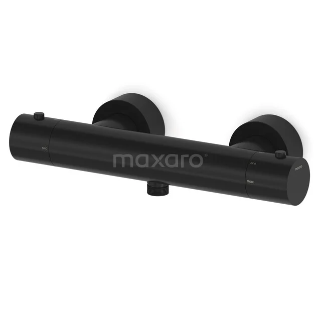 Thermostatic Cool Touch Shower Valve Radius Black, 1 outlet RC020101MB Mat zwarte thermostatische douchekraan, cilindervormig design, geschikt voor moderne badkamers.