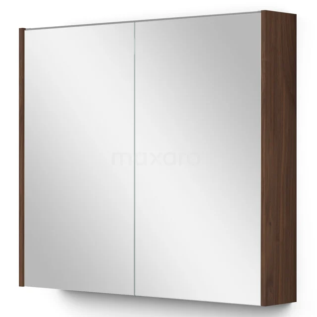 Spiegelschrank mit Beleuchtung Modulo 80x70 Nussbaum K99-0800-59009-45 Wandkasten Badezimmer Spiegel mit zwei Türen, Holzlook Rahmen, modernes Design, ideal zum Aufbewahren im Badezimmer.