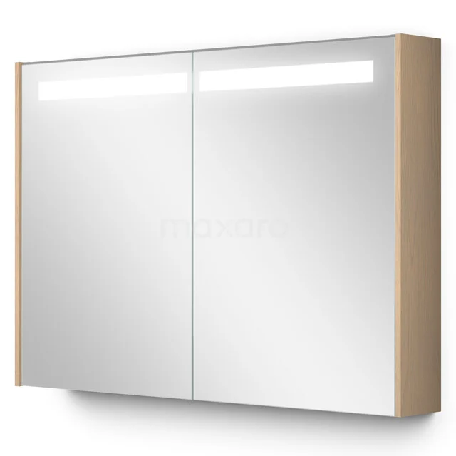 Spiegelschrank Holz-Optik mit LED-Beleuchtung, modernes Design, ideal für ein organisiertes und stilvolles Badezimmer.