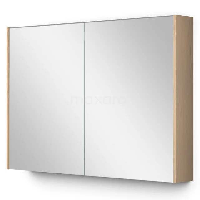 Houten badkamerkast met spiegeld deuren, minimalistisch design voor opbergruimte in moderne badkamers.