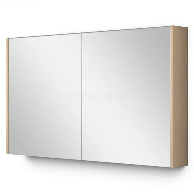 Houten badkamerkast met spiegeldeuren, modern ontwerp, ideaal voor opbergruimte in de badkamer.