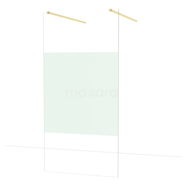 Douchewand van helder glas met goudkleurige steunen, modern design, ideaal voor een stijlvolle badkamer inrichting.