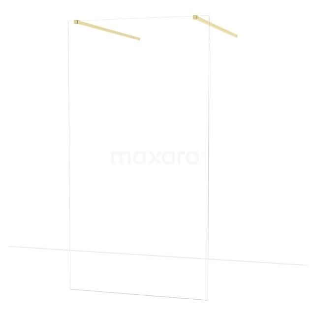 Transparente Glasduschwand mit goldenen Profilen, moderne Ausstrahlung, ideal für eine stilvolle Badezimmergestaltung.
