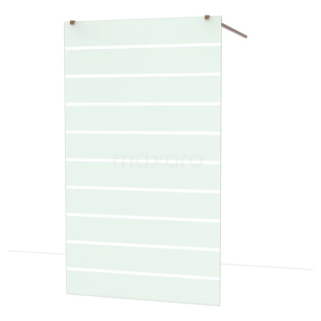 Glazen douchewand met mat witte lijnen, modern design, ideaal voor een stijlvolle badkamer.