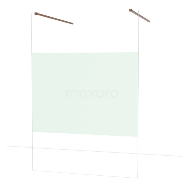 Diamond Walk-in shower | 140 cm Shiny copper Clear with matt strip Free-standing wall IDF1483GKP Glazen douchewand met minimalistisch design, transparant glas en roségouden accenten, ideaal voor een moderne badkamer.