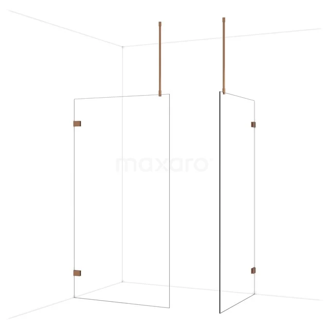 Diamond Walk-in shower | 110x100 cm Glanzend koper Clear glass 2 fixed walls IDB1110920GKP