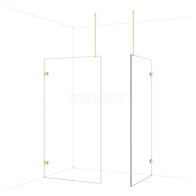 Diamond Inloopdouche | 110x100 cm Glanzend lichtgoud Helder glas 2 vaste wanden IDB1110920GLG