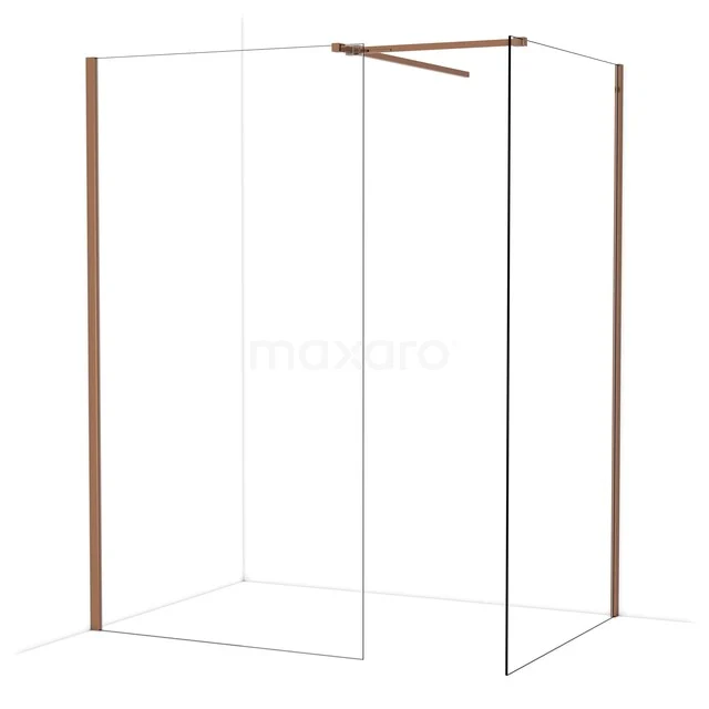 Diamond Walk-in shower | 110x110 cm Glanzend koper Clear glass 2 fixed walls IDB1111510GKP