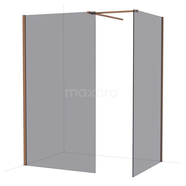 Diamond Walk-in shower | 110x110 cm Glanzend koper Smoke glass 2 fixed walls IDB1111511GKP