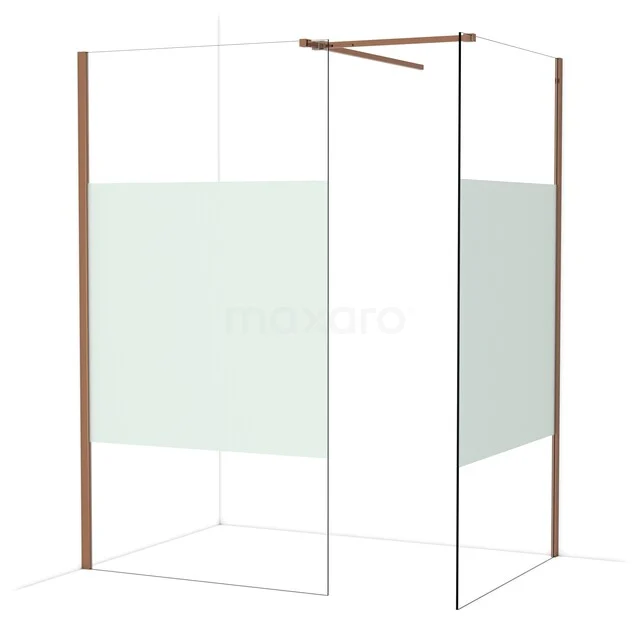 Diamond Inloopdouche | 110x110 cm Glanzend koper Helder met matte strook 2 vaste wanden IDB1111513GKP