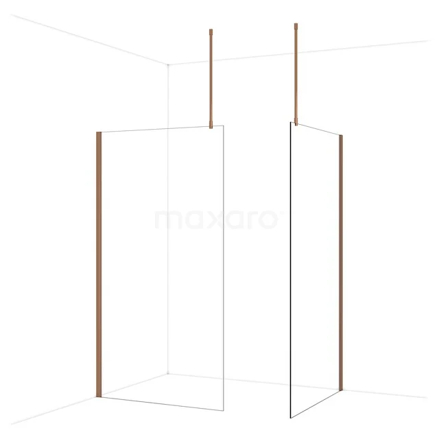 Diamond Inloopdouche | 110x110 cm Glanzend koper Helder glas 2 vaste wanden IDB1111910GKP