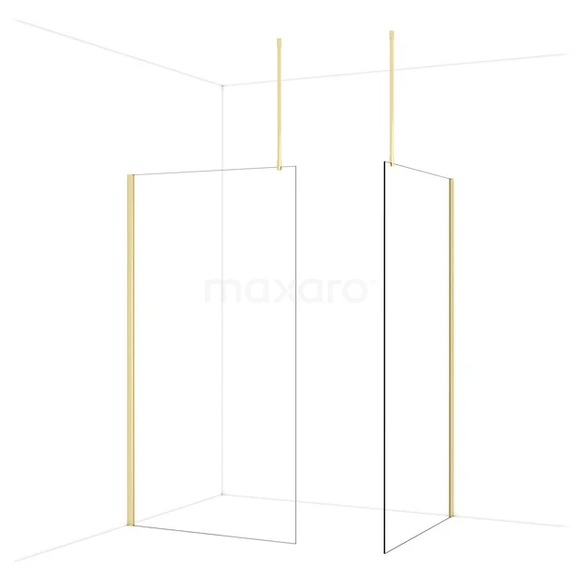 Diamond Walk-in shower | 110x110 cm Glanzend lichtgoud Clear glass 2 fixed walls IDB1111910GLG