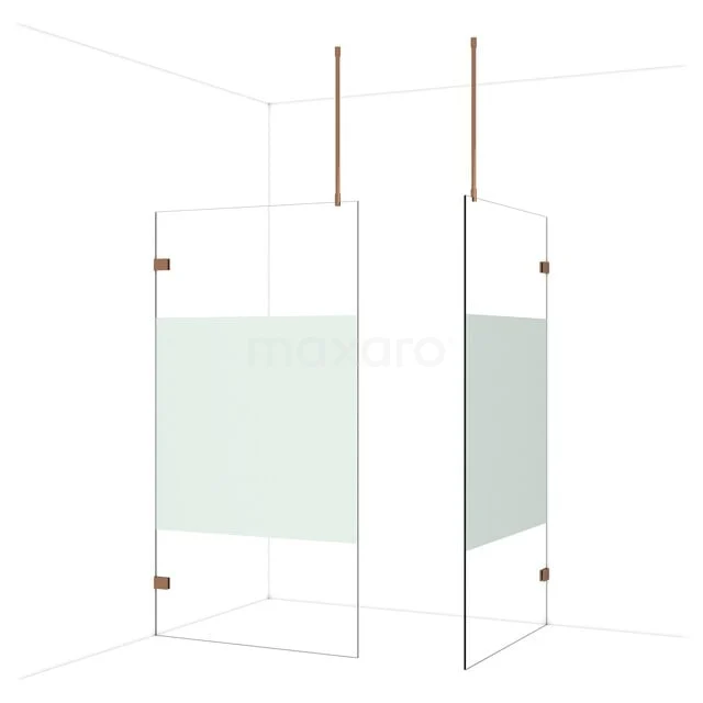 Diamond Walk-in shower | 110x110 cm Glanzend koper Clear with matt strip 2 fixed walls IDB1111923GKP