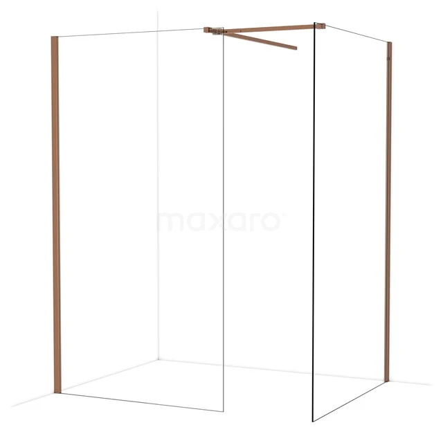 Diamond Walk-in shower | 120x110 cm Shiny copper Clear glass 2 fixed walls IDB1112510GKP Douchewand met minimalistisch design, transparant glas en goudkleurige profielen, perfect voor een moderne badkamer.