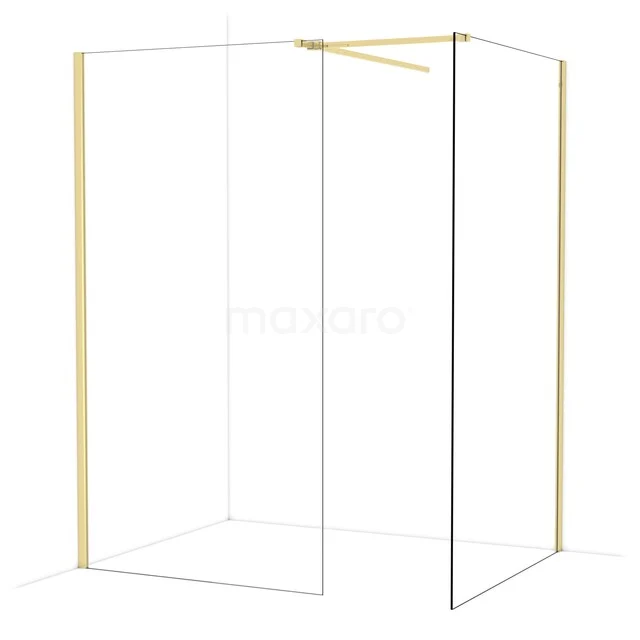 Shower wall series Gold, corner arrangement with gold-coloured frame and clear glass, stylish for a luxury bathroom decor.