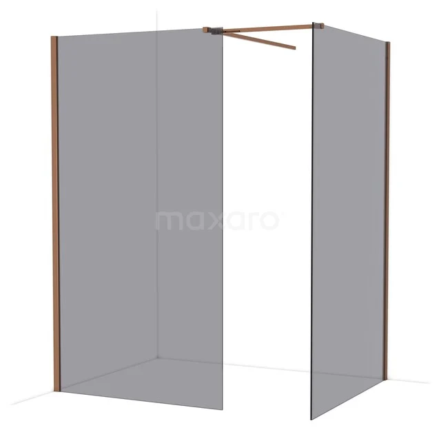 begehbare Dusche mit satinierten Glasplatten und roségoldenen Profilen, minimalistisches Design für ein stilvolles Badezimmer.