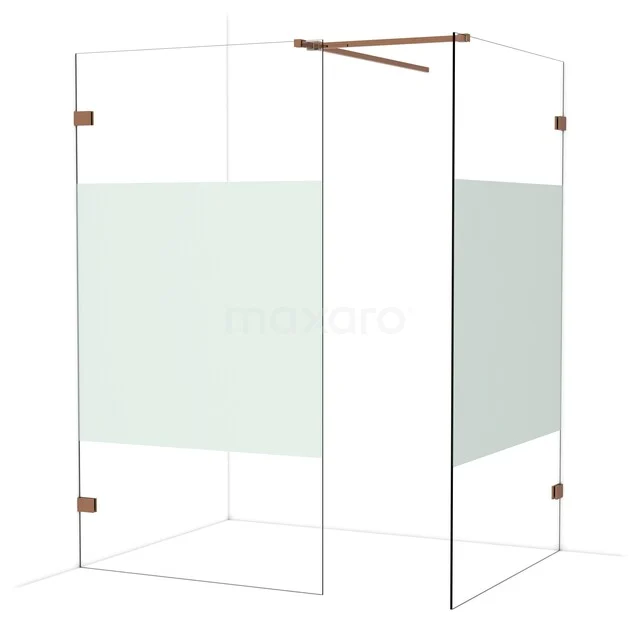 Diamond Inloopdouche | 120x110 cm Glanzend koper Helder met matte strook 2 vaste wanden IDB1112523GKP