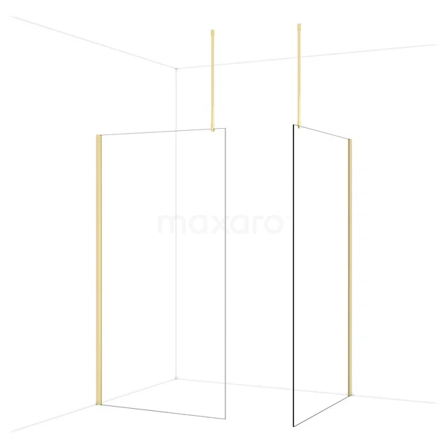 Diamond Walk-in shower | 120x110 cm Glanzend lichtgoud Clear glass 2 fixed walls IDB1112910GLG