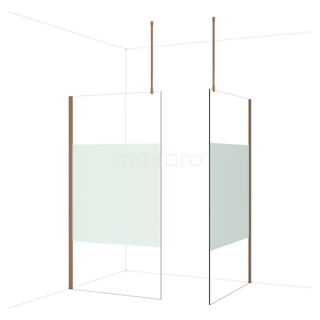 Diamond Walk-in shower | 120x110 cm Glanzend koper Clear with matt strip 2 fixed walls IDB1112913GKP