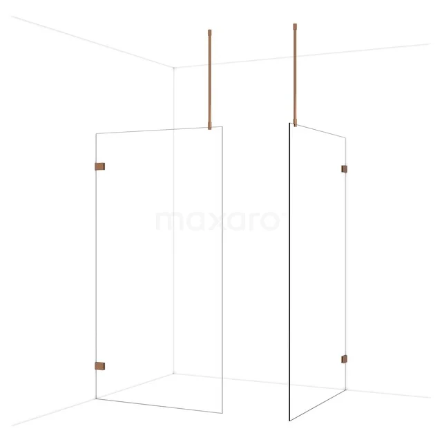 Diamond Inloopdouche | 120x110 cm Glanzend koper Helder glas 2 vaste wanden IDB1112920GKP